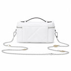 Tory Burch Kira, white calfskin leather detachable chain shoulder strap  small and elegant cosmetic bag  can be worn crossbody  suitable for women