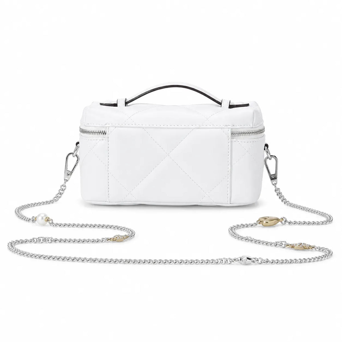 Tory Burch Kira, white calfskin leather detachable chain shoulder strap  small and elegant cosmetic bag  can be worn crossbody  suitable for women