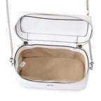 Tory Burch Kira, white calfskin leather detachable chain shoulder strap  small and elegant cosmetic bag  can be worn crossbody  suitable for women
