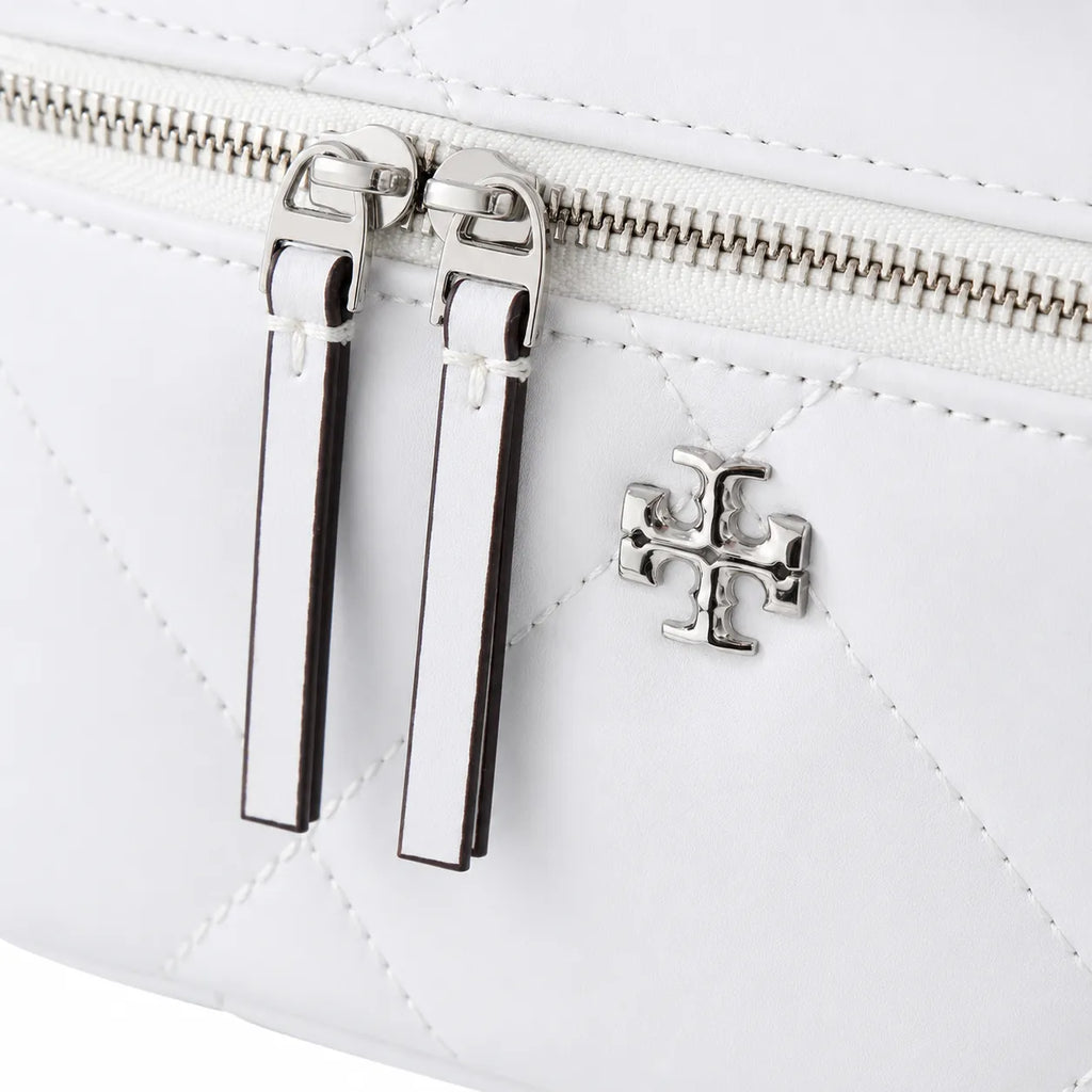 Tory Burch Kira, white calfskin leather detachable chain shoulder strap  small and elegant cosmetic bag  can be worn crossbody  suitable for women