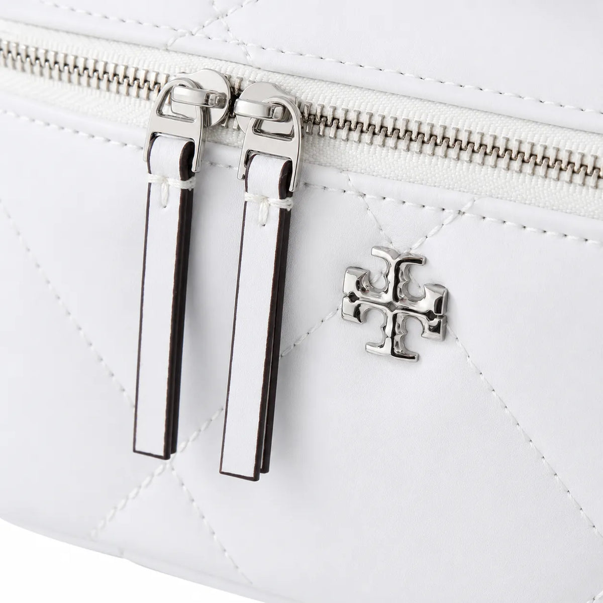 Tory Burch Kira, white calfskin leather detachable chain shoulder strap  small and elegant cosmetic bag  can be worn crossbody  suitable for women