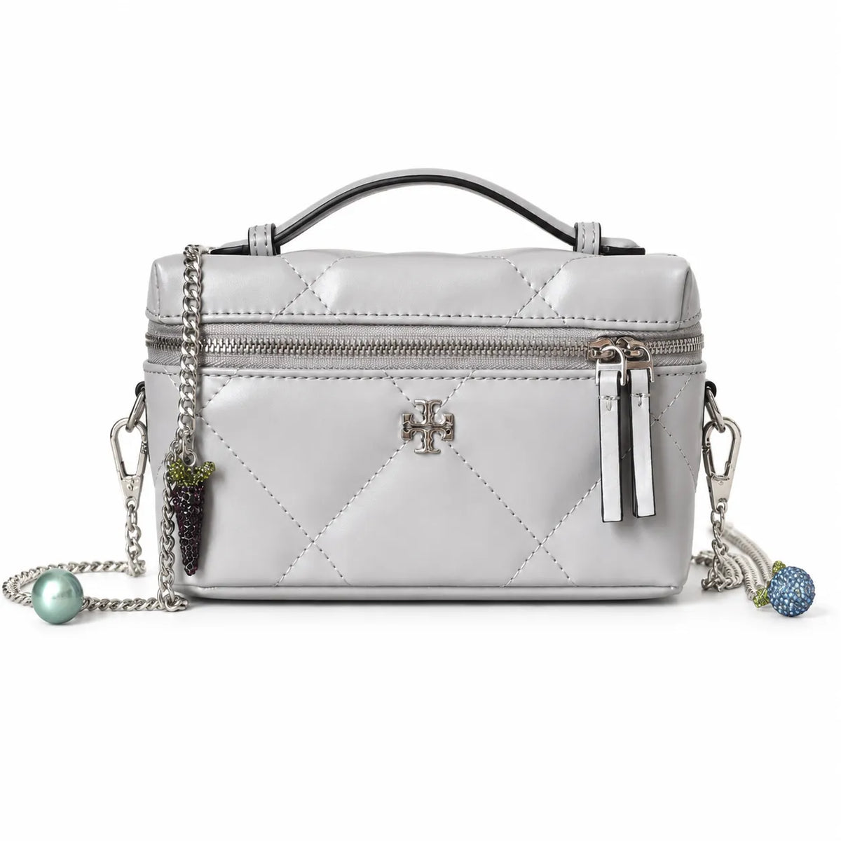Tory Burch Kira, white calfskin leather detachable chain shoulder strap  small and elegant cosmetic bag  can be worn crossbody  suitable for women