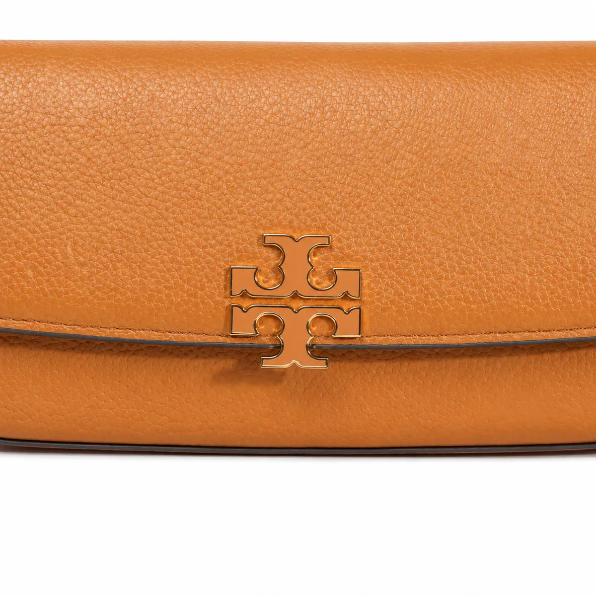 Tory Burch Britten | Caramel-colored pebbled leather  detachable chain and leather shoulder strap  multiple carrying options  women's designer handbag