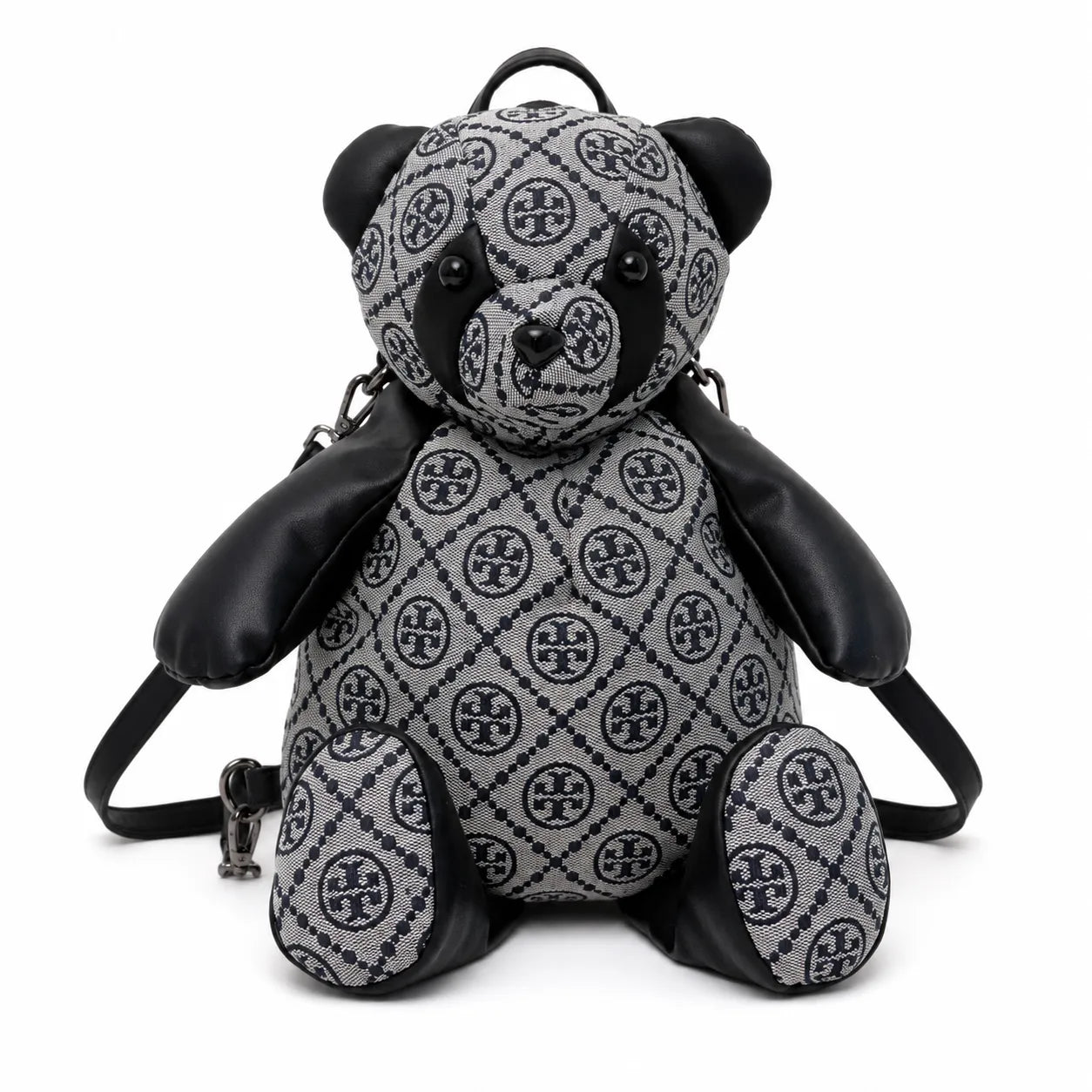 Tory Burch T-strap canvas and black faux leather teddy bear backpack  playful yet stylish  Suitable for women and teenagers