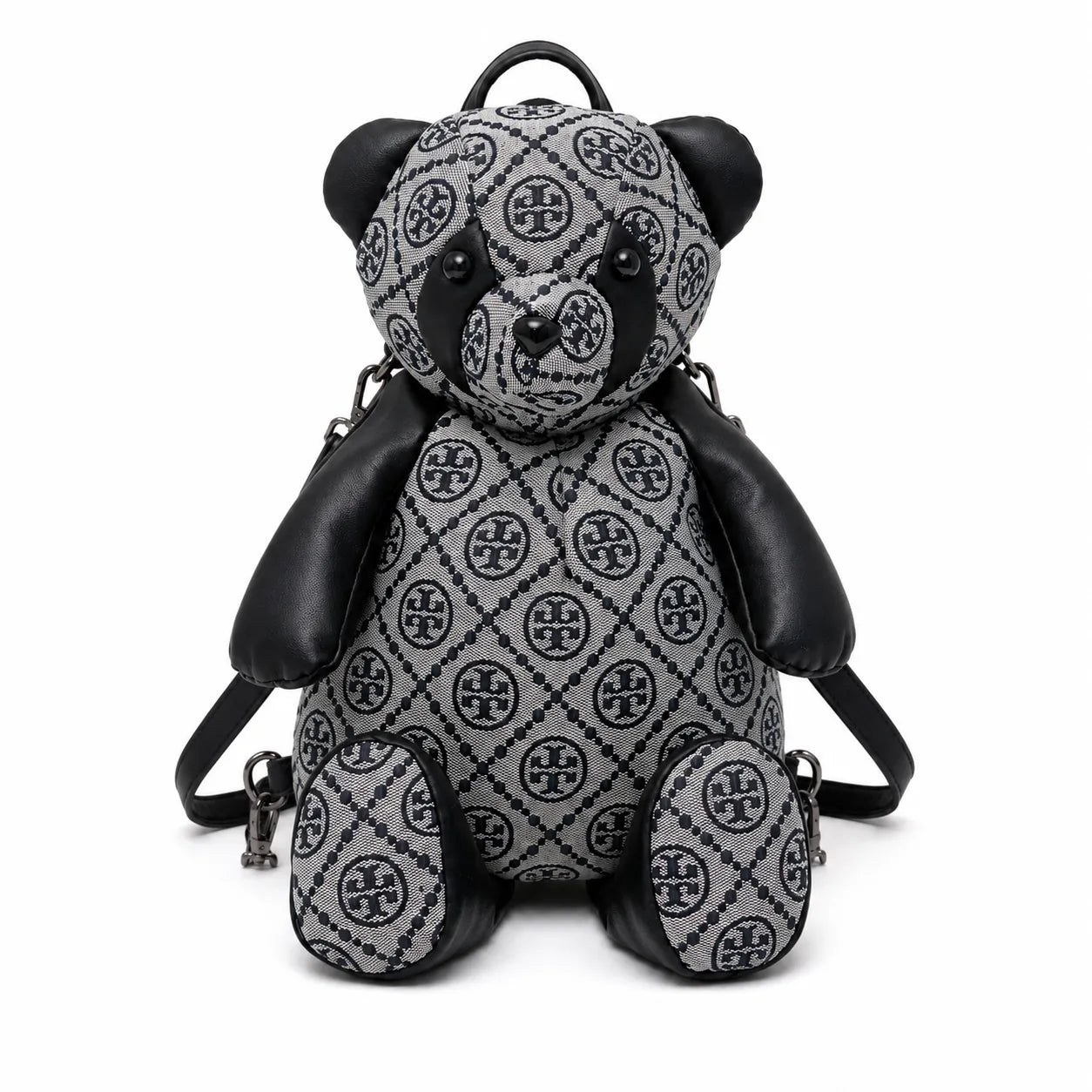 Tory Burch T-strap canvas and black faux leather teddy bear backpack  playful yet stylish  Suitable for women and teenagers