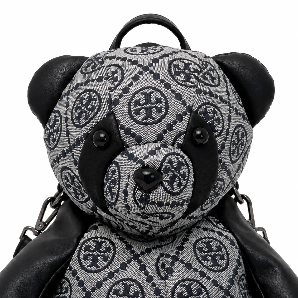 Tory Burch T-strap canvas and black faux leather teddy bear backpack  playful yet stylish  Suitable for women and teenagers