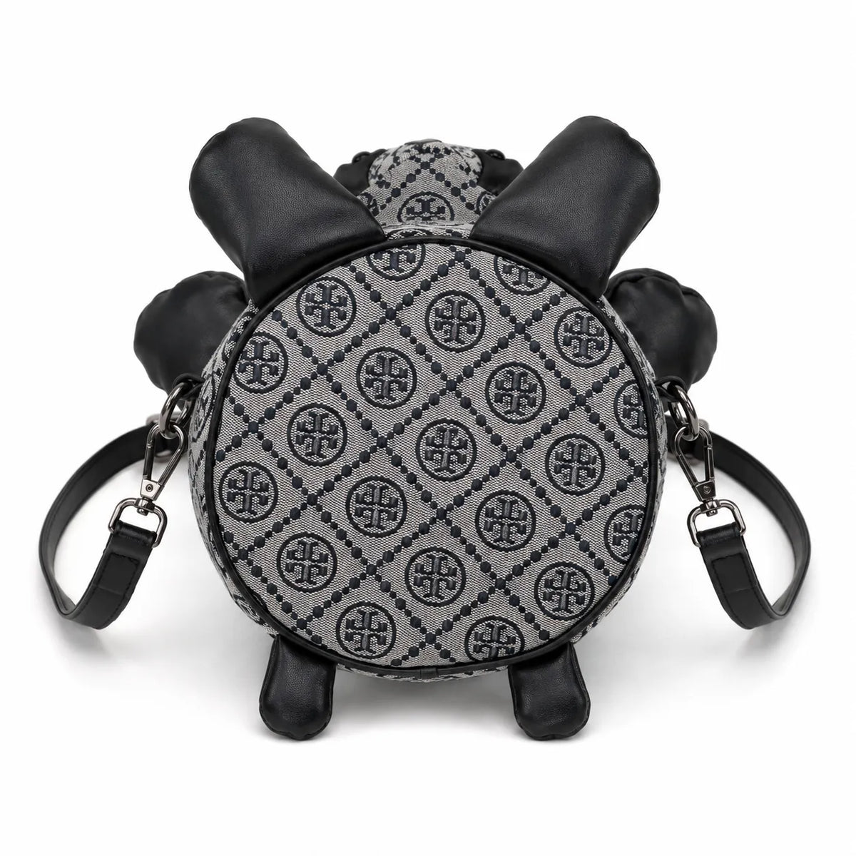 Tory Burch T-strap canvas and black faux leather teddy bear backpack  playful yet stylish  Suitable for women and teenagers