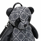Tory Burch T-strap canvas and black faux leather teddy bear backpack  playful yet stylish  Suitable for women and teenagers