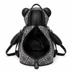 Tory Burch T-strap canvas and black faux leather teddy bear backpack  playful yet stylish  Suitable for women and teenagers