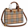 Burberry Freya Mini Tote Bag Vintage Check Canvas TB Monogram Leather Shoulder Handbag 19x23cm