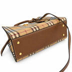 Burberry Freya Mini Tote Bag Vintage Check Canvas TB Monogram Leather Shoulder Handbag 19x23cm