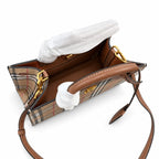 Burberry Freya Mini Tote Bag Vintage Check Canvas TB Monogram Leather Shoulder Handbag 19x23cm
