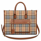 Burberry Freya Large Vintage Check Tote Bag with Front Pocket Detachable Leather Crossbody Strap Work Travel Handbag 40x30cm