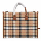 Burberry Freya Large Vintage Check Tote Bag with Front Pocket Detachable Leather Crossbody Strap Work Travel Handbag 40x30cm