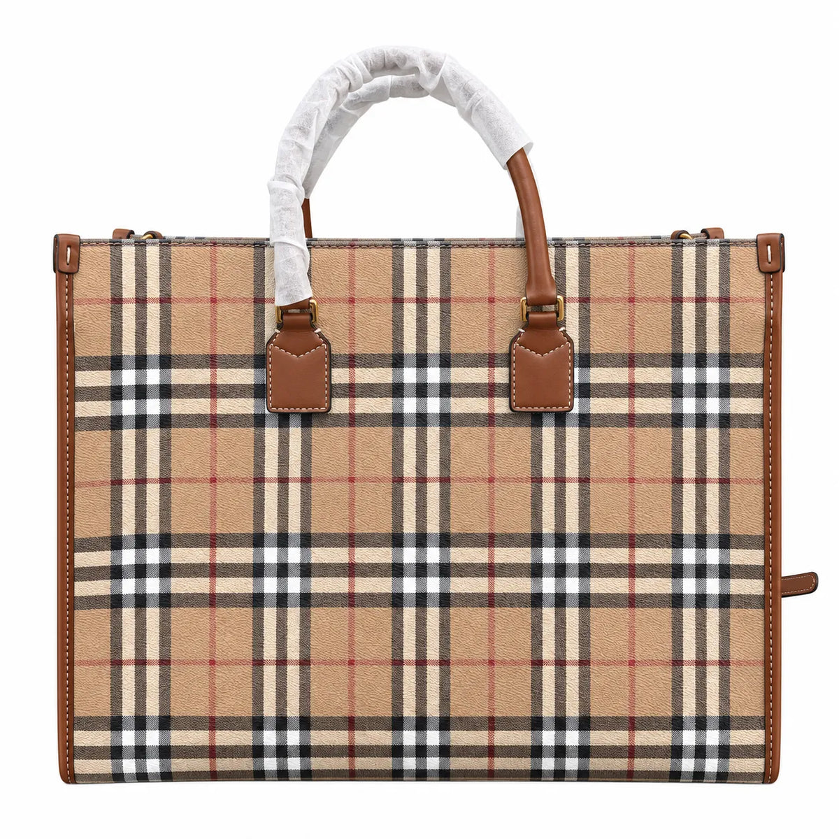 Burberry Freya Large Vintage Check Tote Bag with Front Pocket Detachable Leather Crossbody Strap Work Travel Handbag 40x30cm
