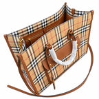 Burberry Freya Large Vintage Check Tote Bag with Front Pocket Detachable Leather Crossbody Strap Work Travel Handbag 40x30cm