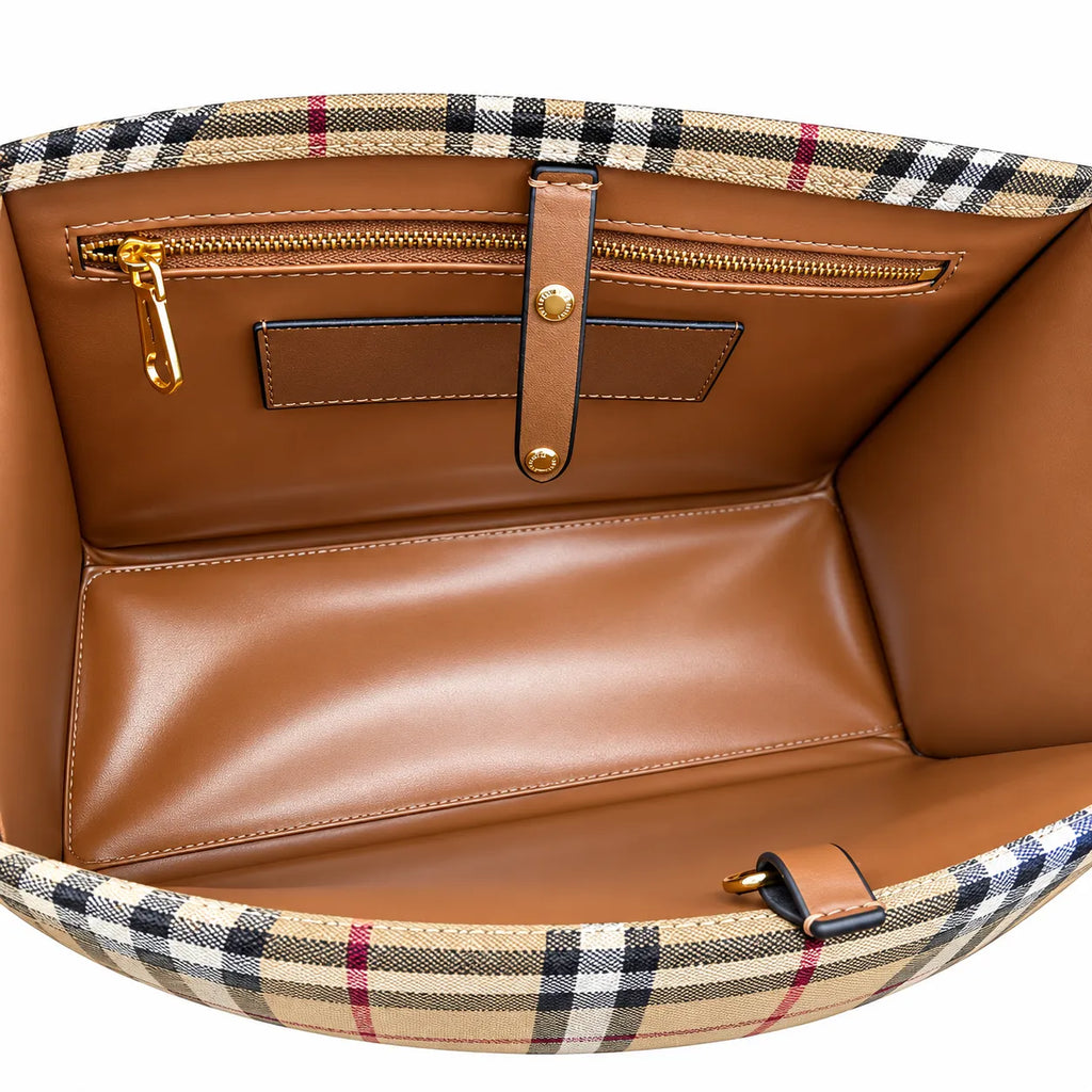 Burberry Freya Large Vintage Check Tote Bag with Front Pocket Detachable Leather Crossbody Strap Work Travel Handbag 40x30cm