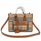 Burberry Classic Vintage Check Top Handle Tote Bag | Small Coated Canvas Leather Crossbody Shoulder Bag for Women - Beige
