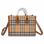Burberry Classic Vintage Check Top Handle Tote Bag | Small Coated Canvas Leather Crossbody Shoulder Bag for Women - Beige