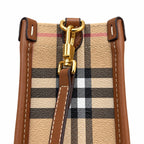 Burberry Classic Vintage Check Top Handle Tote Bag | Small Coated Canvas Leather Crossbody Shoulder Bag for Women - Beige
