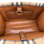 Burberry Classic Vintage Check Top Handle Tote Bag | Small Coated Canvas Leather Crossbody Shoulder Bag for Women - Beige