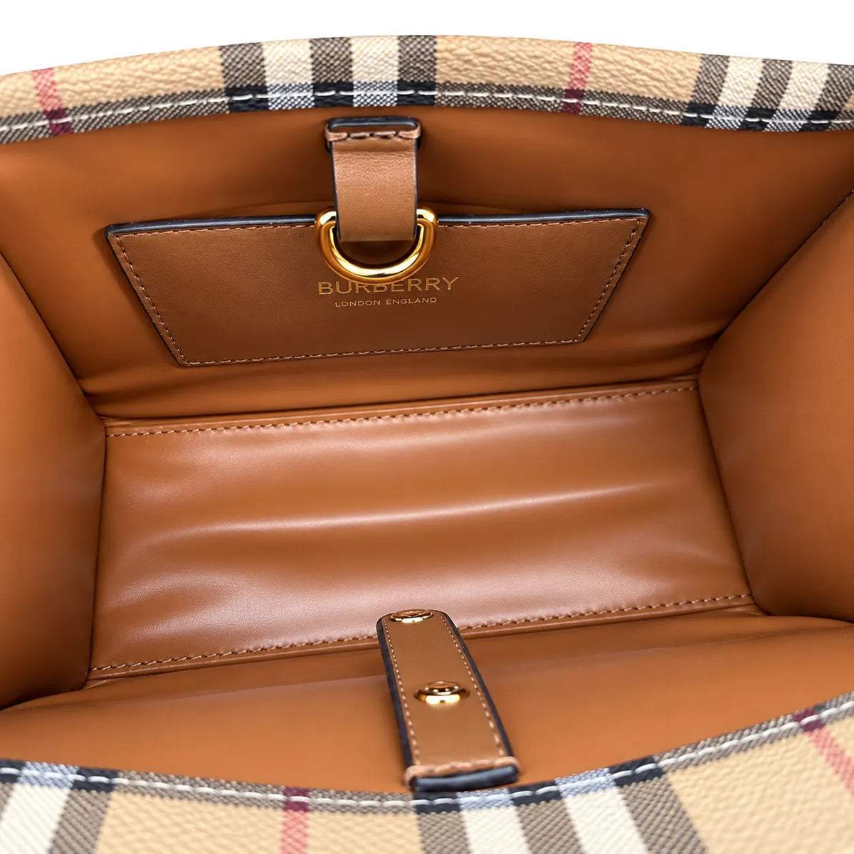 Burberry Classic Vintage Check Top Handle Tote Bag | Small Coated Canvas Leather Crossbody Shoulder Bag for Women - Beige