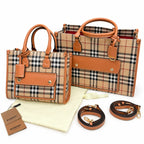 Burberry Freya Vintage Check Tote Bag | Large Canvas Leather Handbag with Detachable Shoulder Strap - Archive Beige/Briar Brown