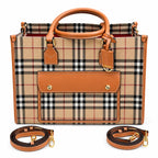 Burberry Freya Vintage Check Tote Bag | Large Canvas Leather Handbag with Detachable Shoulder Strap - Archive Beige/Briar Brown
