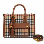 Burberry Freya Vintage Check Tote Bag | Canvas Leather Top Handle & Crossbody Shoulder Bag - Archive Beige