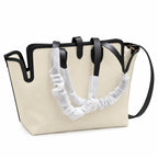 Burberry Horseferry Large Canvas Tote Bag with Pouch | Logo Printed Shopper Shoulder Bag — Natural/Black