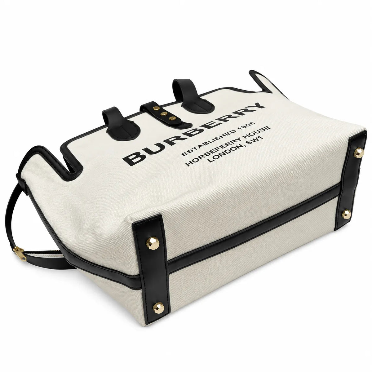 Burberry Horseferry Large Canvas Tote Bag with Pouch | Logo Printed Shopper Shoulder Bag — Natural/Black