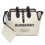 Burberry Horseferry Large Canvas Tote Bag with Pouch | Logo Printed Shopper Shoulder Bag — Natural/Black