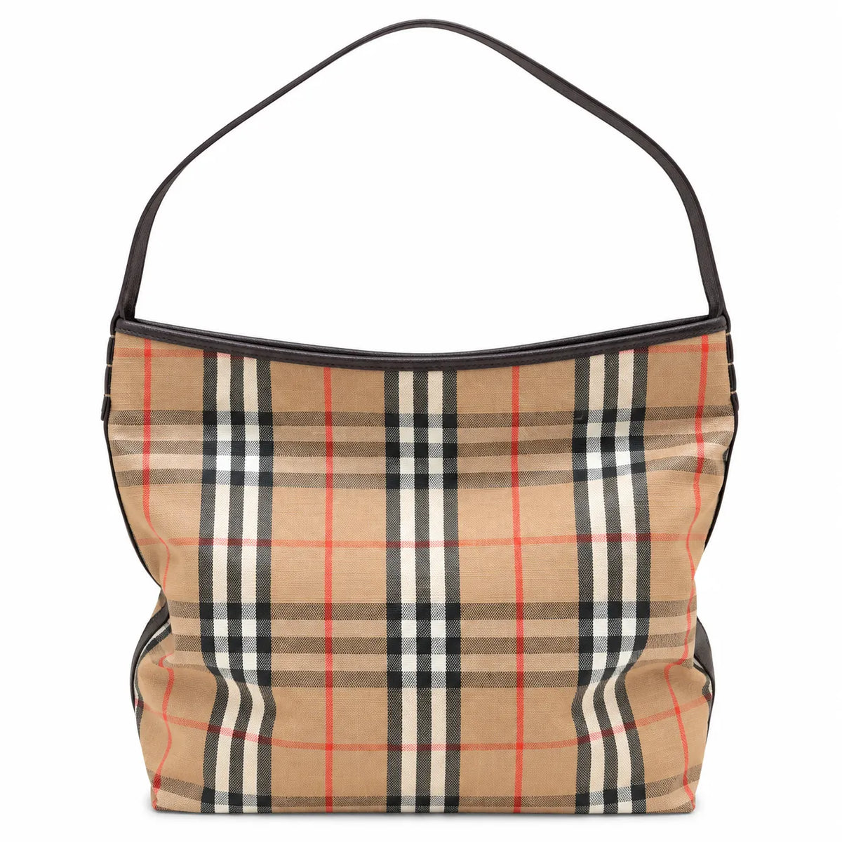 Burberry Nova Check Hobo Shoulder Bag with Matching Wristlet Pouch | Classic Canvas Leather Underarm Bag — Haymarket Beige