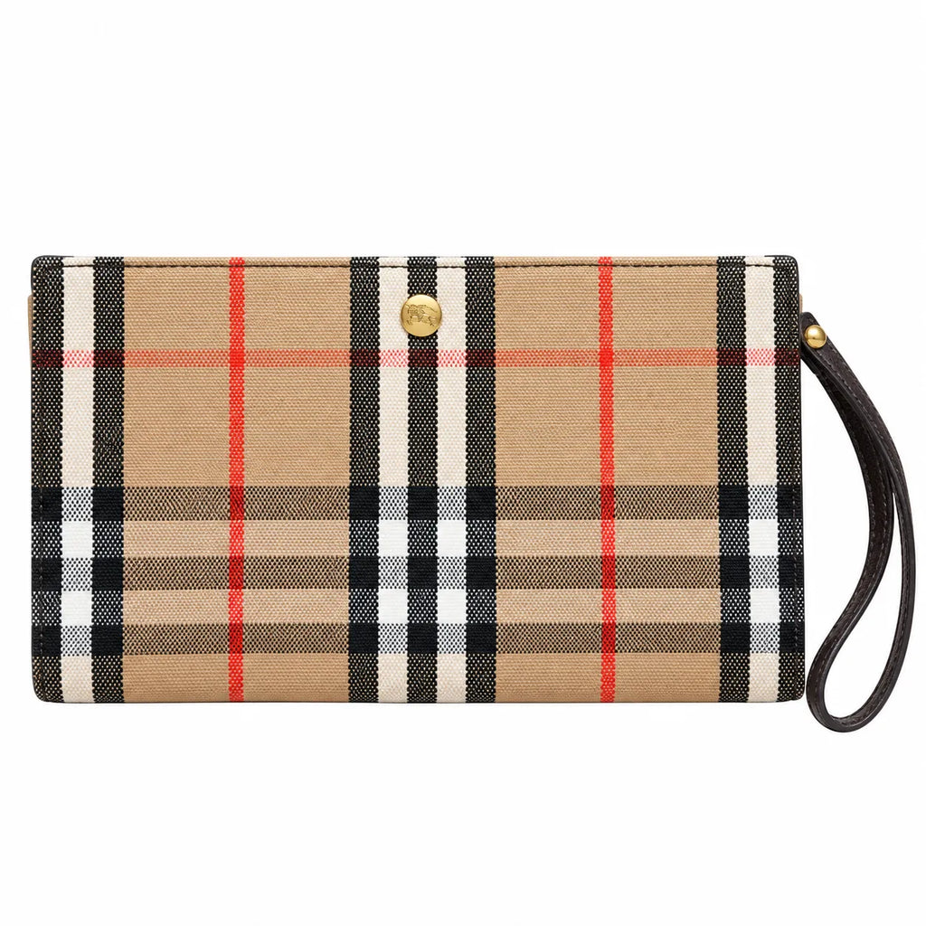 Burberry Nova Check Hobo Shoulder Bag with Matching Wristlet Pouch | Classic Canvas Leather Underarm Bag — Haymarket Beige