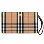 Burberry Nova Check Hobo Shoulder Bag with Matching Wristlet Pouch | Classic Canvas Leather Underarm Bag — Haymarket Beige
