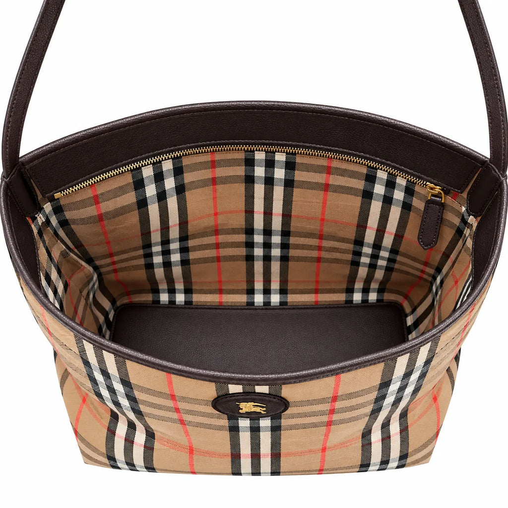 Burberry Nova Check Hobo Shoulder Bag with Matching Wristlet Pouch | Classic Canvas Leather Underarm Bag — Haymarket Beige