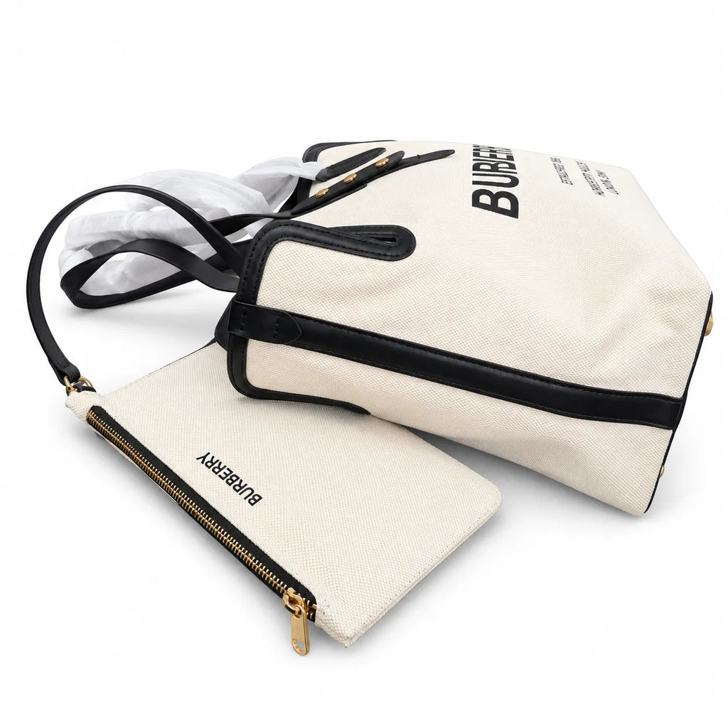 Burberry Horseferry Canvas Tote Bag with Pouch & Strap | Logo Shopper Shoulder Bag