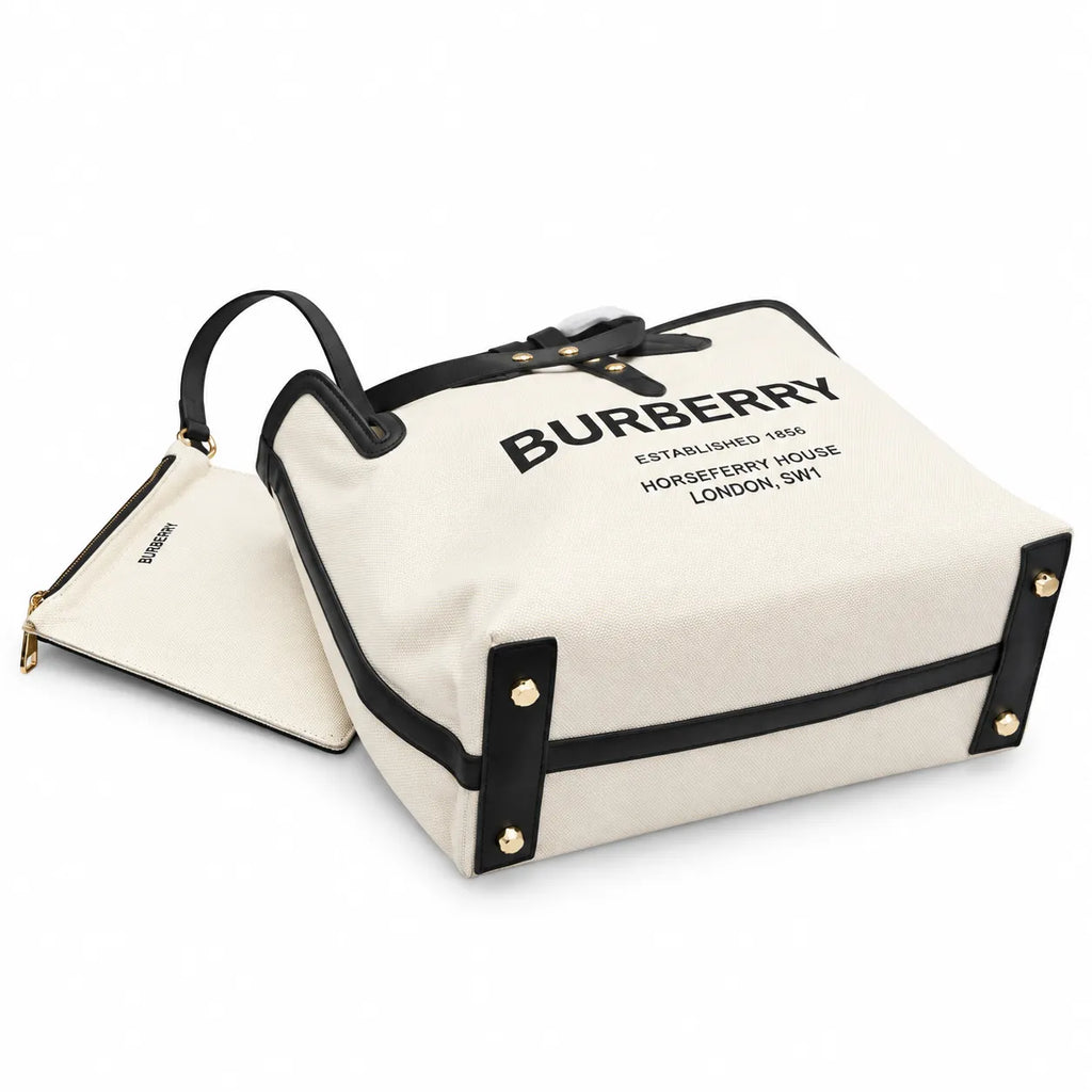 Burberry Horseferry Canvas Tote Bag with Pouch & Strap | Logo Shopper Shoulder Bag