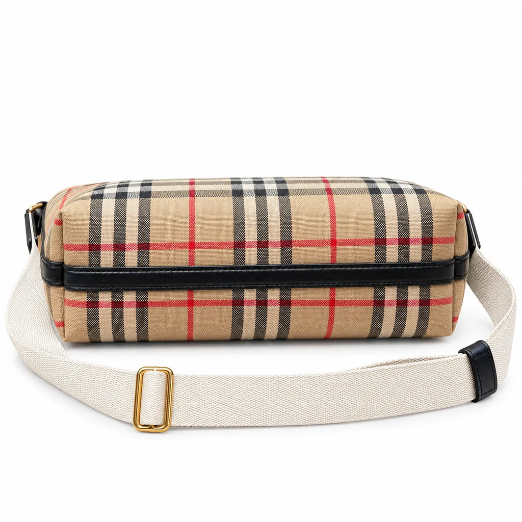Burberry Vintage Check Mini Tote Bag | Canvas Leather Top Handle Crossbody Bag with Fabric Strap