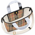 Burberry Vintage Check Mini Tote Bag | Canvas Leather Top Handle Crossbody Bag with Fabric Strap