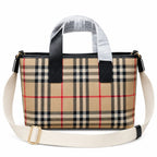 Burberry Vintage Check Mini Tote Bag | Canvas Leather Top Handle Crossbody Bag with Fabric Strap