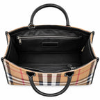 Burberry Classic Check Large Canvas Tote Bag | Unisex Leather Handle Shoulder Bag with Fabric Strap — Birch Brown