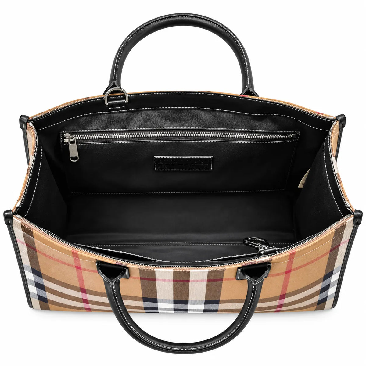 Burberry Classic Check Large Canvas Tote Bag | Unisex Leather Handle Shoulder Bag with Fabric Strap — Birch Brown