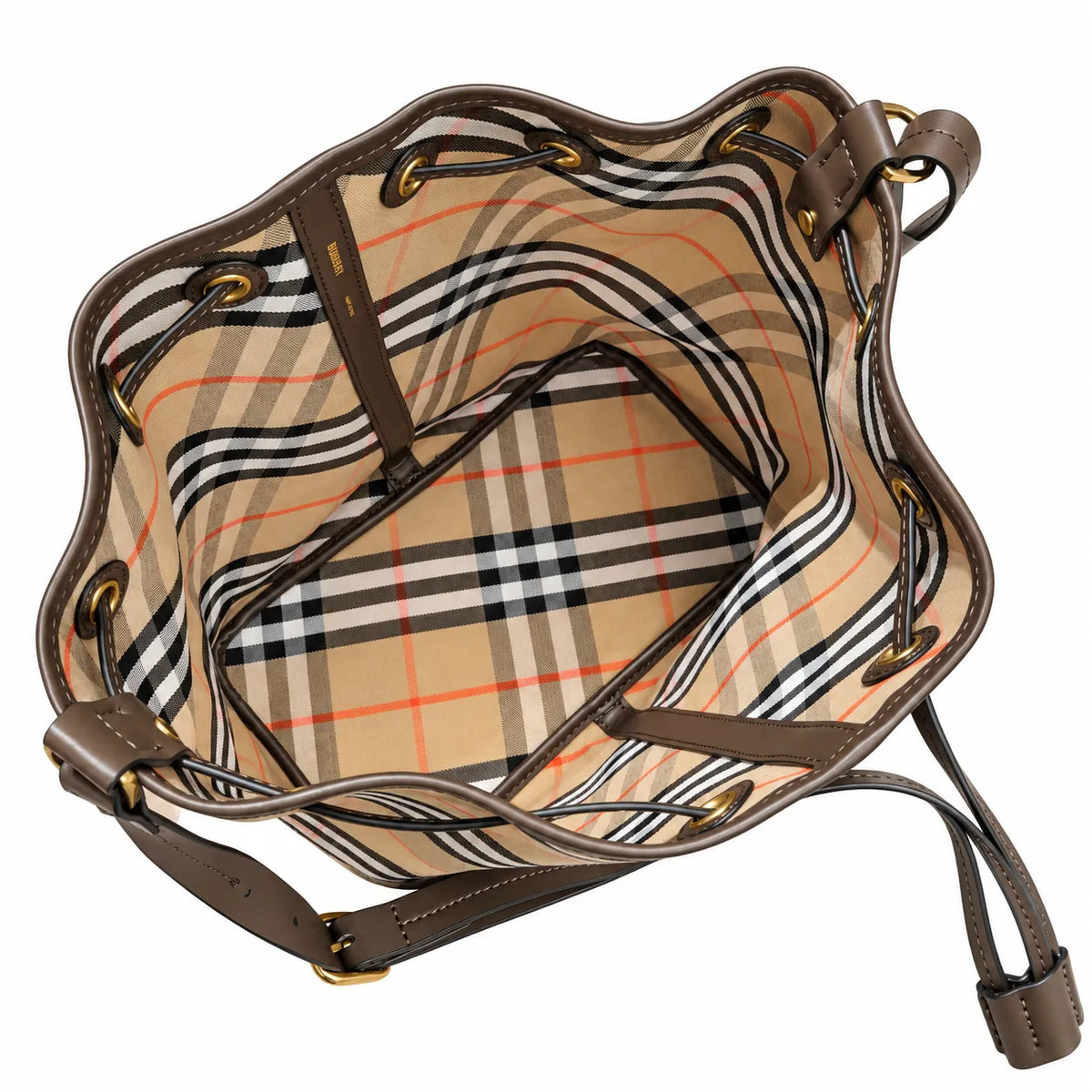 Burberry Vintage Check Drawstring Bucket Bag | Canvas Leather Shoulder Crossbody Bag — Archive Beige