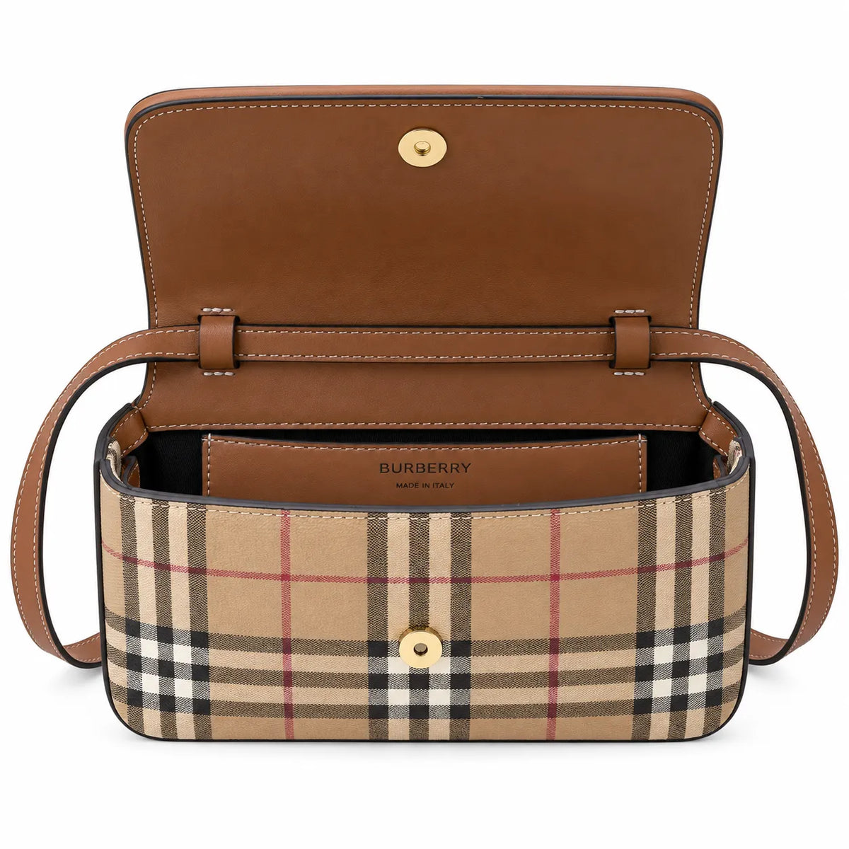 Burberry Vintage Check Hampshire Bag | Tartan Canvas & Leather Crossbody Camera Bag — Archive Beige/Tan