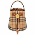 Burberry Mini Vintage Check Bucket Bag | TB Monogram Lock Drawstring Crossbody — Archive Beige/Briar Brown