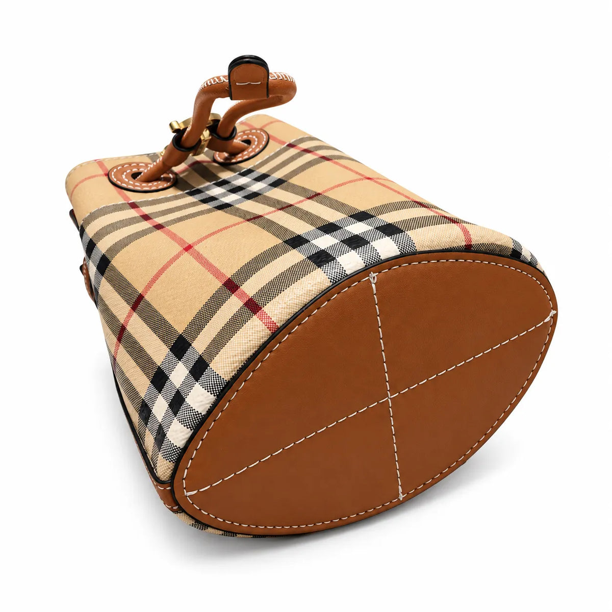 Burberry Mini Vintage Check Bucket Bag | TB Monogram Lock Drawstring Crossbody — Archive Beige/Briar Brown