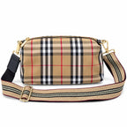 Burberry Classic Vintage Check Coated Canvas Tote Bag Black Leather Trim | Small/Medium Zip Top Shoulder Bag Women's