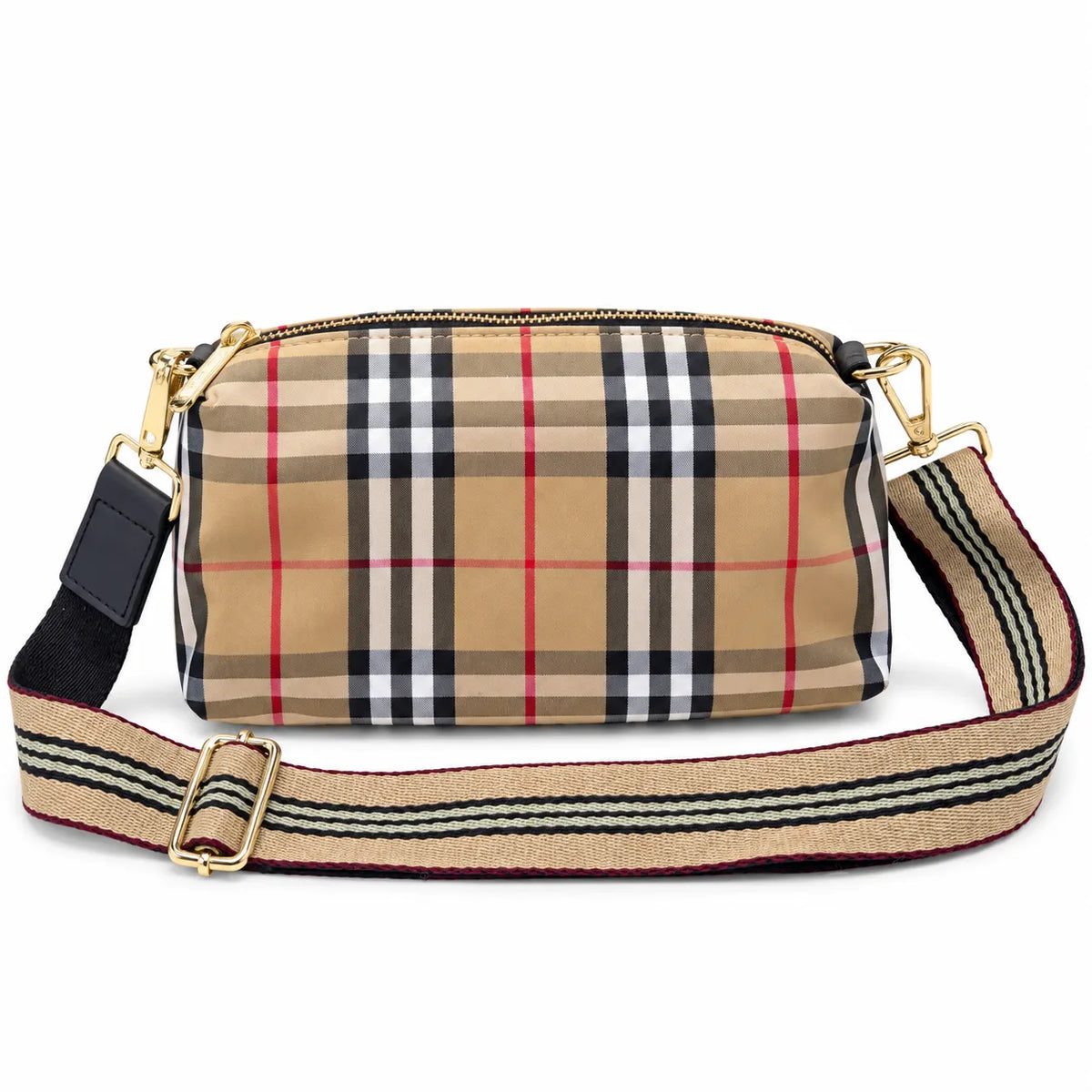 Burberry Classic Vintage Check Coated Canvas Tote Bag Black Leather Trim | Small/Medium Zip Top Shoulder Bag Women's