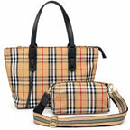 Burberry Classic Vintage Check Coated Canvas Tote Bag Black Leather Trim | Small/Medium Zip Top Shoulder Bag Women's